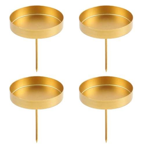 Kerzenhalter Adventskranz, 10 cm Kerzenständer Gold 4 Stück, Adventskerzenhalter Metall, Kerzenhalter Stumpenkerzen, Stabkerzenhalter Kerzenteller für Adventsgirlande Blumentopf von Sprinlot