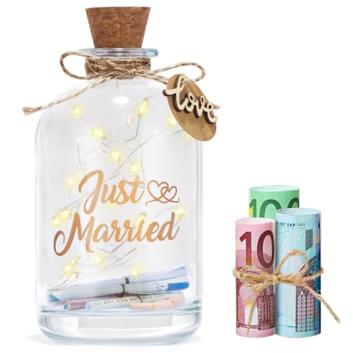 LED Flaschenlicht Hochzeit, Geldgeschenke Hochzeit Verpackung, Hochzeitskasse Spardose, Verpackung Geldgeschenk Spruch Just Married, Geschenkideen Geld Leuchtflasche für Brautpaar Frisch Verliebte LED Flaschenlicht Hochzeit, Geldgeschenke Hochzeit Verpackung, Hochzeitskasse Spardose, Verpackung Geldgeschenk Spruch Just Married, Geschenkideen Geld Leuchtflasche für Brautpaar Frisch Verliebte von Sprinlot