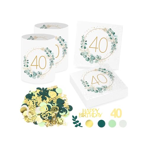 Sprinlot 20 Stück 40. Geburtstag Deko Servietten + 12 Stück Windlicht Tischdeko 40 Geburtstag + Eukalyptus Konfetti Tischdeko Grün Deko 40 Frau Geschenke zum 40 Geburtstag Frau Mann Sprinlot 20 Stück 40. Geburtstag Deko Servietten + 12 Stück Windlicht Tischdeko 40 Geburtstag + Eukalyptus Konfetti Tischdeko Grün Deko 40 Frau Geschenke zum 40 Geburtstag Frau Mann von Sprinlot