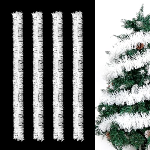 Sprinlot 8M Gerlande Weinachten Weiß, 4 Stück Lametta Girlande Weiß, Christbaum Girlande, Weihnachtsgirlanden Glänzend, Weihnachtsbaumschmuck Girlanden von Sprinlot
