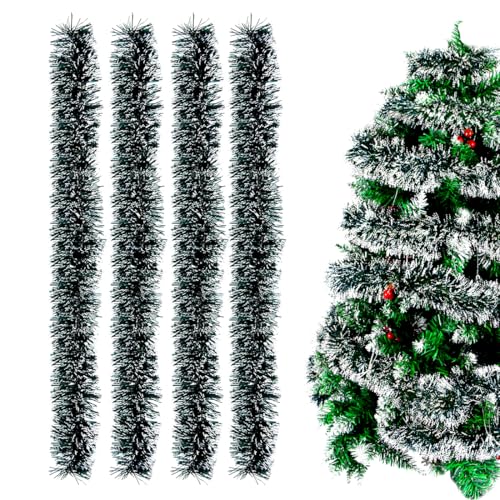 Sprinlot Gerlande Weinachten Dunkelgrün, 4 Stück Lametta Girlande Dunkelgrün, Christbaum Girlande, Weihnachtsgirlanden Glänzend, Weihnachtsbaumschmuck Girlanden von Sprinlot