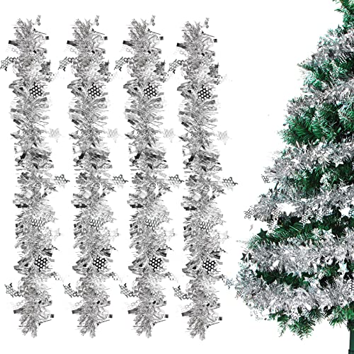 Sprinlot Girlande Weinachten Silber, 4 Stück Lametta Girlande Silber, Weihnachtsgirlanden Glänzend Mit Sternen, Christbaum Girlande, Lametta Weihnachtsbaum Deko Sprinlot Girlande Weinachten Silber, 4 Stück Lametta Girlande Silber, Weihnachtsgirlanden Glänzend Mit Sternen, Christbaum Girlande, Lametta Weihnachtsbaum Deko von Sprinlot