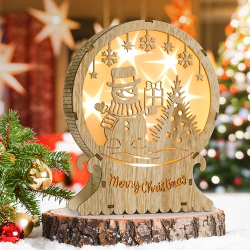 LED Weihnachtsbeleuchtung aus Holz, LED Snowman Licht, Weihnachtsschmuck Beleuchtung, Leuchtende Weihnachtsstern, Advent Winter Weihnachtsdeko Fensterbeleuchtung Holz für Innen Fnster Balkon von Sprinlot
