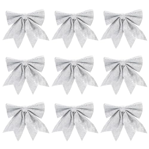 Sprinlot Schleifen Weihnachtsbaum Silber, 9pcs Schleife Weihnachten, Geschenkschleifen Weihnachten, Christmas Bows, Silber Weihnachtsschleifen Outdoor, Schleifen für Weihnachtsbaum Decoration Sprinlot Schleifen Weihnachtsbaum Silber, 9pcs Schleife Weihnachten, Geschenkschleifen Weihnachten, Christmas Bows, Silber Weihnachtsschleifen Outdoor, Schleifen für Weihnachtsbaum Decoration von Sprinlot