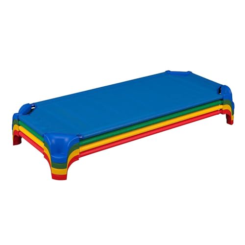 Sprogs SPG-16138-AS Deluxe-Babybett, für Tagesstätten, zerlegt, stapelbar, mit leicht anzuhebenden Ecken, 132 cm x 30,5 cm (B x T), Rot/Grün/Gelb/Blau (4 Stück) von Sprogs