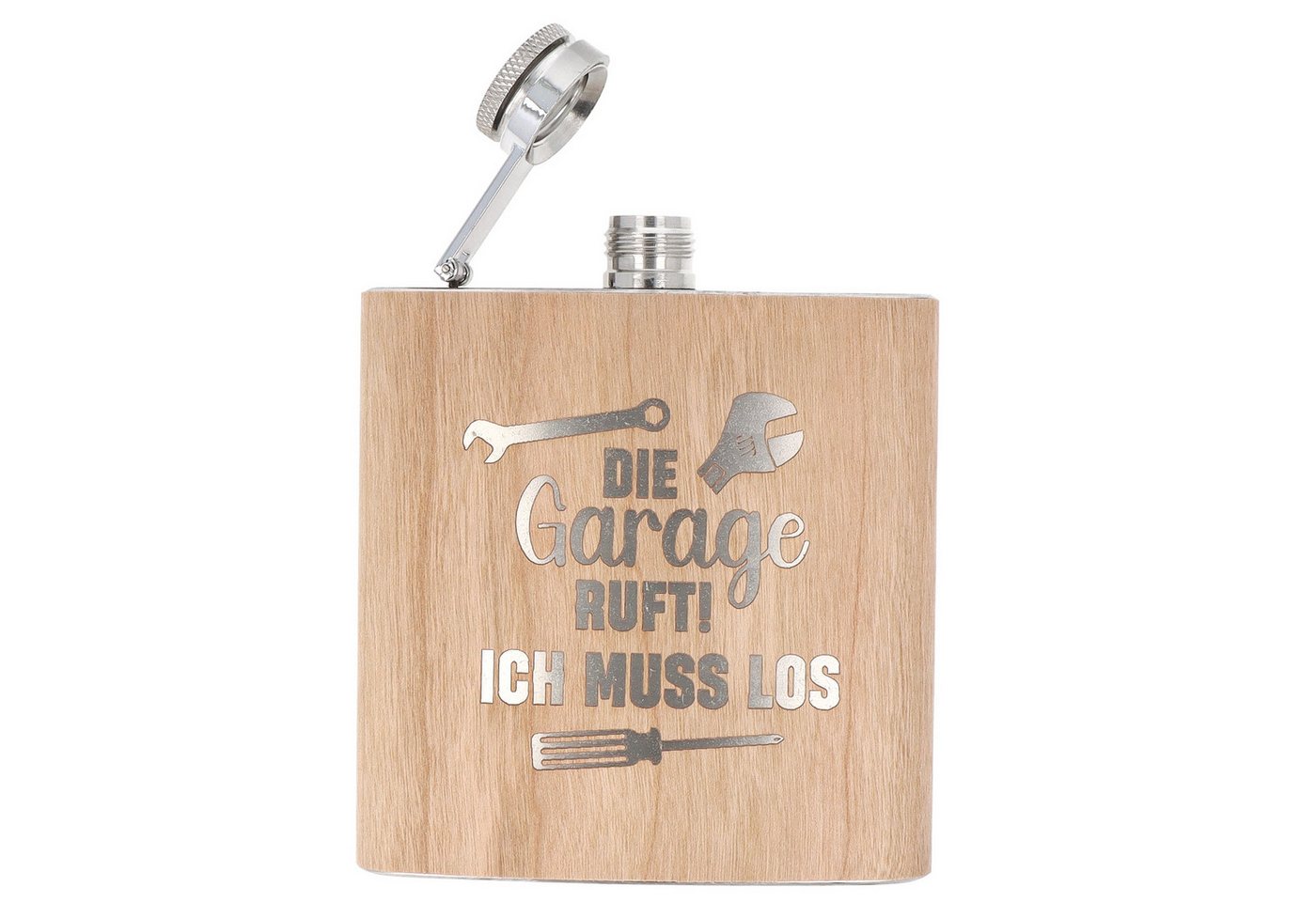 Spruchreif® Flachmann Holz- Flachmann aus Edelstahl mit Gravur, Geschenkidee Handwerker von Spruchreif®