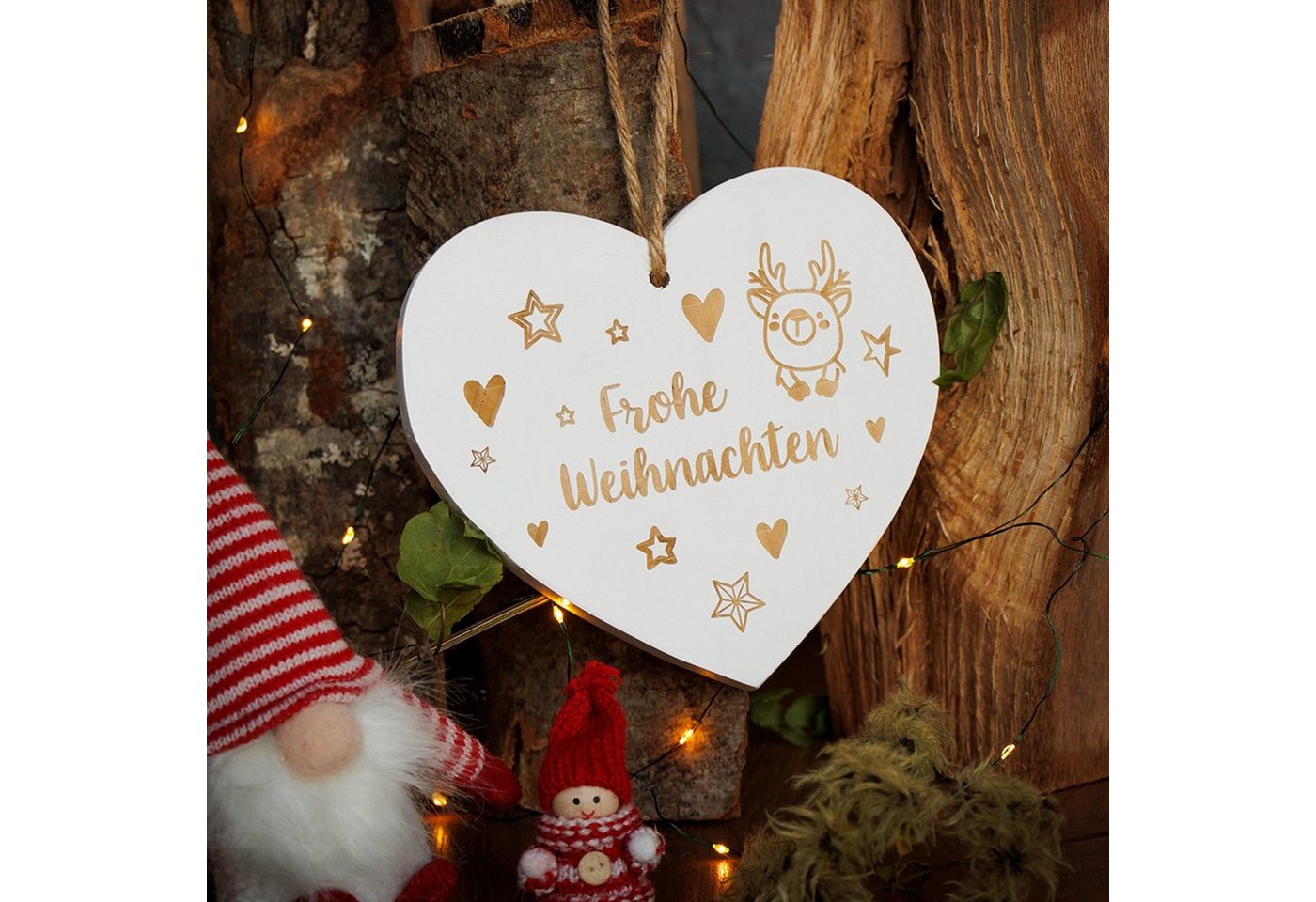 Spruchreif® Hängedekoration Vintage-Herz Frohe Weihnachten", Holz Herz, weiß (1 St), im weißen Vintage-Look lackiert" von Spruchreif®