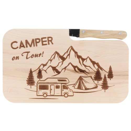 Spruchreif | Holz-Brotzeitbrett mit Messer und Gravur „Camper on Tour!“ | Perfekte Geschenkidee für Camper & Outdoor-Fans | Ideal für Frühstück & Brotzeit unterwegs von Spruchreif