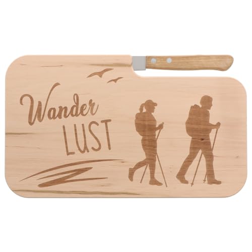 Spruchreif | Brotzeitbrett mit Messer "Wanderlust" – Graviertes Messerbrett mit Wander-Motiv | Geschenkidee für Wanderer & Outdoor-Fans von Spruchreif