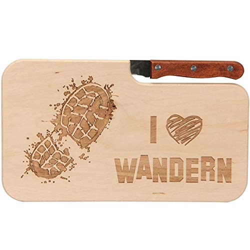 Spruchreif | Brotzeitbrett mit Messer "I Wandern" – Graviertes Messerbrett aus Holz mit Wander-Motiv | Geschenk für Wanderer & Naturfreunde von Spruchreif