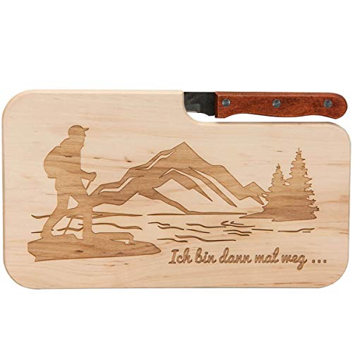 Spruchreif | Holz- Brotzeitbrett mit Messer und Gravur „Ich bin dann mal weg...“ | Perfekte Geschenkidee für Wanderer & Outdoor-Fans von Spruchreif