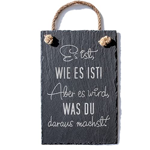 Spruchreif · Schiefer Tafel mit Gravur · Türschild · Schieferschild mit Juteband · Dekoschild aus Schiefer zum Aufhängen · Geschenkidee für Familie und Freunde von Spruchreif