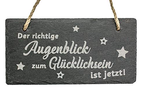 Spruchreif · Schiefer Tafel mit Gravur · Wanddeko · Schieferschild mit Karoband · Türschild aus Schiefer zum Aufhängen · Motiv Sterne von Spruchreif