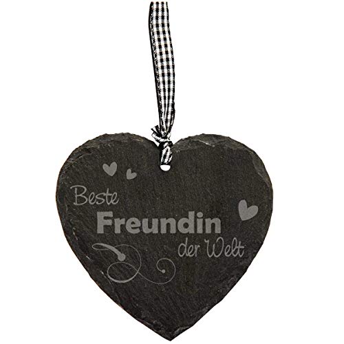 Spruchreif · kleines Schieferherz mit Gravur · Schiefertafel mit Karoband zum Aufhängen · Wanddeko als Geschenkidee für die Beste Freundin · Lieblingsmensch von Spruchreif