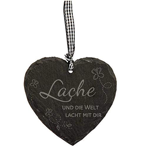 Spruchreif Premium QUALITÄT 100% EMOTIONAL · kleines Schieferherz mit Gravur · Schiefertafel mit Karoband zum Aufhängen · Wanddeko mit Sprüchen · Geschenkideen für Männer und Frauen von Spruchreif