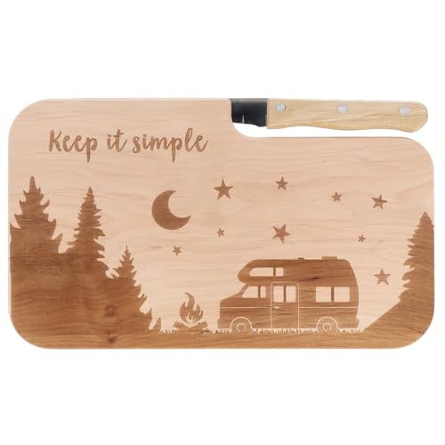 Spruchreif | Brotzeitbrett mit Messer "Keep it simple" – Graviertes Holzbrett mit Camper-Motiv | Geschenkidee für Minimalisten, Campingfreunde & Outdoor-Fans Spruchreif | Brotzeitbrett mit Messer "Keep it simple" – Graviertes Holzbrett mit Camper-Motiv | Geschenkidee für Minimalisten, Campingfreunde & Outdoor-Fans von Spruchreif