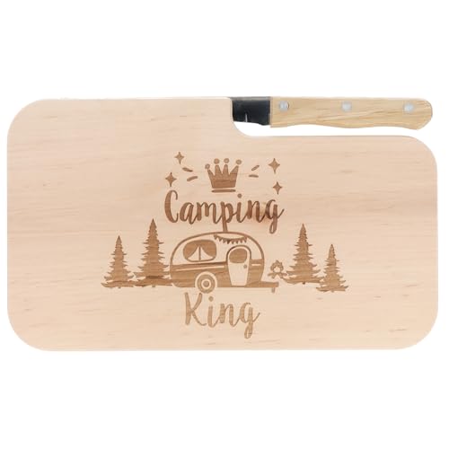 Spruchreif | Brotzeitbrett mit Messer "Camping King" – Graviertes Holzbrett mit Camper-Motiv | Lustiges Geschenk für Männer & Campingfreunde von Spruchreif