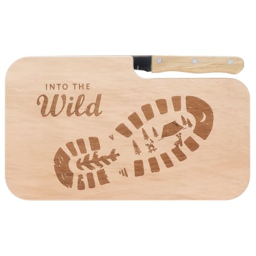 Spruchreif | Brotzeitbrett mit Messer "Into the Wild" – Graviertes Holzbrett mit Camper-Motiv | Originelles Geschenk für Abenteurer, Campingfreunde & Outdoor-Fans von Spruchreif