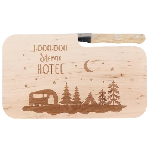 Spruchreif | Brotzeitbrett mit Messer "1.000 Sterne Hotel" – Graviertes Holzbrett mit Camper-Motiv | Lustiges Geschenk für Campingfreunde & Outdoor-Liebhaber Spruchreif | Brotzeitbrett mit Messer "1.000 Sterne Hotel" – Graviertes Holzbrett mit Camper-Motiv | Lustiges Geschenk für Campingfreunde & Outdoor-Liebhaber von Spruchreif