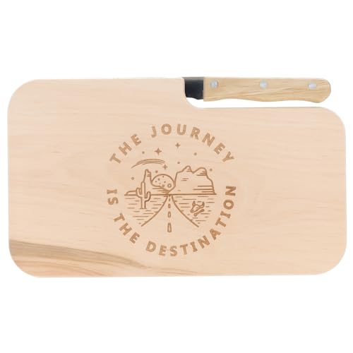 Spruchreif | Brotzeitbrett mit Messer "The Journey is the Destination" – Graviertes Holzbrett mit Camper-Motiv | Inspirierendes Geschenk für Reisefans & Campingfreunde von Spruchreif