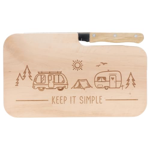 Spruchreif | Brotzeitbrett mit Messer "Keep it simple" – Graviertes Holzbrett mit Camping-Motiv | Geschenk für Minimalisten, Camper & Outdoor-Liebhaber von Spruchreif