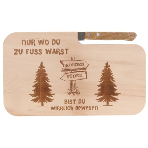 Spruchreif | Brotzeitbrett mit Messer "Nur wo du zu Fuß warst... " – Graviertes Holzbrett mit Wander-Motiv | Persönliches Geschenk für Wanderer & Naturfreunde von Spruchreif