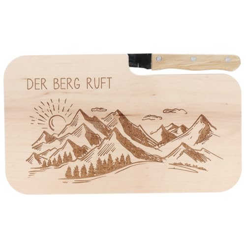 Spruchreif | Brotzeitbrett mit Messer "Der Berg ruft!" – Graviertes Holzbrett mit Wander-Motiv | Geschenkidee für Bergliebhaber, Wanderer & Outdoor-Fans von Spruchreif