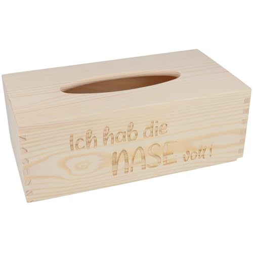 Spruchreif · Kosmetiktuchbox mit Gravur “Ich hab die Nase voll” · Tücherbox nachfüllbar · Taschentuchbox aus Holz · Box für Kosmetik- & Taschentücher von Spruchreif