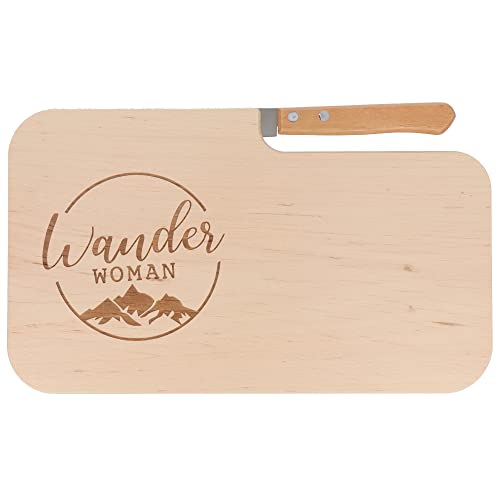 Spruchreif | Brotzeitbrett mit Messer "Wander Woman" – Graviertes Holzbrett mit Wander-Motiv | Originelles Geschenk für Wanderinnen & Outdoor-Fans von Spruchreif