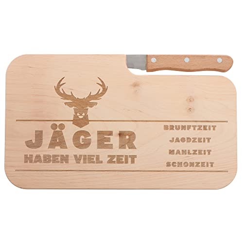 Spruchreif | Brotzeitbrett mit Messer | Frühstücksbrett mit Gravur | Holzbrett mit Messer | Männergeschenke | Outdoor Frühstück | Geschenk Jagdsport | Geschenk Jäger | Jagdgeschenke von Spruchreif