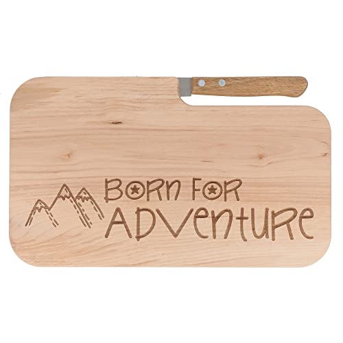 Spruchreif | Brotzeitbrett mit Messer | Frühstücksbrett mit Gravur | Holzbrett mit Messer | Outdoor Geschenk | Geschenk für Camper | Geschenk für Wanderer | Outdoor Frühstück| Born for Adventure von Spruchreif