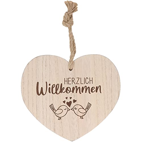 Spruchreif | Deko Herz mit Gravur | Holzherz mit Gravur | Herz mit Spruch | Shabby Chic Deko | Wanddeko Herz | Türdekoration | Türdeko Haustüre | Geschenk zum Einzug | Herzlich Willkommen von Spruchreif