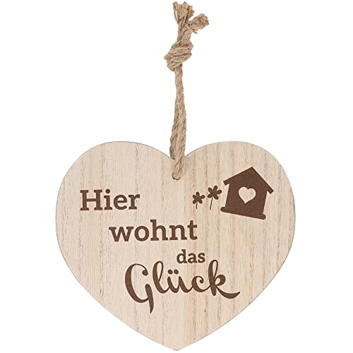 Spruchreif | Deko Herz mit Gravur | Holzherz mit Gravur | Shabby Chic Deko | Wanddeko Herz | Türdekoration | Türdeko Haustüre | Geschenk zum Einzug | Einzugsgeschenk Hier wohnt das Glück von Spruchreif