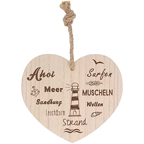 Spruchreif | Deko Herz mit Gravur | Holzherz mit Gravur | Shabby Chic | Wanddeko Herz | Deko Geschenk zum Thema Hamburg, Nordsee, Meer, Maritime Deko | Geschenk Kapitän Segler I AHOI AHOI von Spruchreif