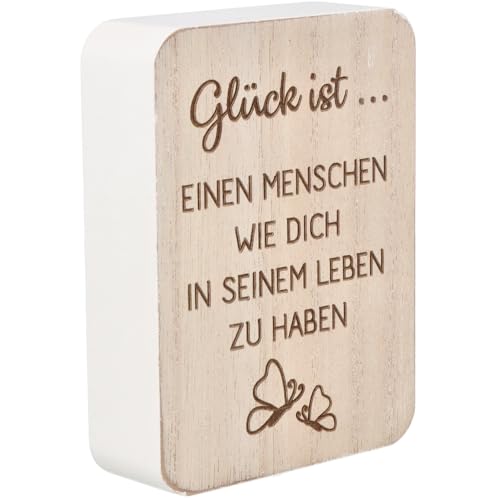 Spruchreif | Deko-Tafel "Glück ist… einen Menschen… " | Holzschild mit Spruch | Tischdeko & Geschenkidee | 10 x 7,5 x 2,5 cm von Spruchreif