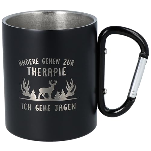 Spruchreif | Doppelwandige Edelstahltasse mit Karabinerhaken und hochwertiger Gravur | Outdoor-Genuss pur | Geschenk für Jäger | Jägergeschenk | Jägermotiv | Jagen von Spruchreif