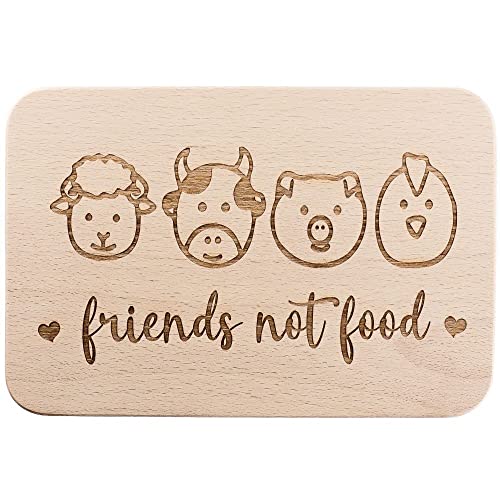 Spruchreif | Frühstücksbrettchen aus Holz | Brotzeitbrett mit Gravur | Geschenke Vegetarier | Geschenke Veganer | Frühstücksbrettchen mit Gravur | Friends not food von Spruchreif