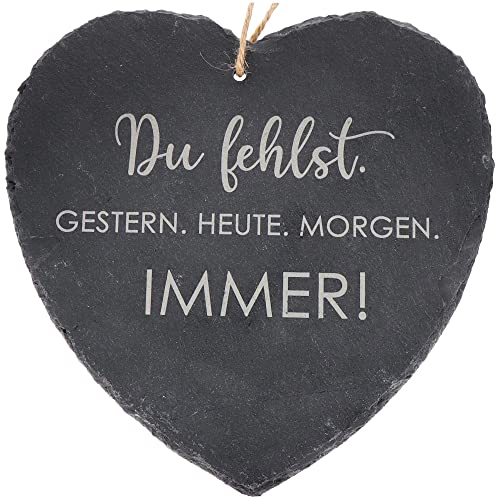 Spruchreif | Großes Schieferherz "Du fehlst..." (20 x 20 cm) mit graviertem Spruch | Grabdeko | Wetterfest Spruchreif | Großes Schieferherz "Du fehlst..." (20 x 20 cm) mit graviertem Spruch | Grabdeko | Wetterfest von Spruchreif