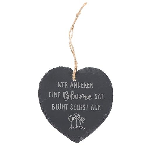 Spruchreif | Kleines Schieferherz mit Gravur | Schieferherz mit Spruch | Schiefertafel in Herzform mit Kordel zum Aufhängen | Wanddeko mit Sprüchen | Schiefer Türschild | Dekoherz | Lebensweisheiten von Spruchreif