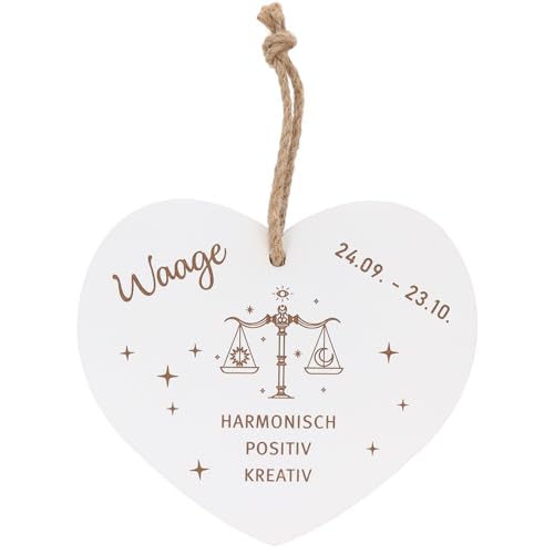 Spruchreif | Herz mit Spruch | Holzherz mit Gravur | Vintage Herz | Wanddeko Herz | Holzherz mit Sternzeichen - Waage von Spruchreif