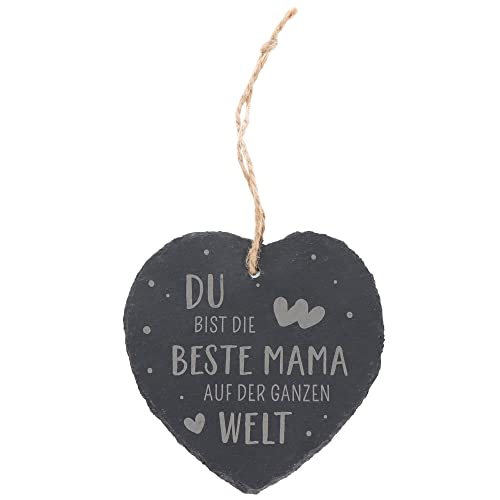 Spruchreif | Schieferherz mit Spruch Mama | Schiefertafel in Herzform mit Kordel zum Aufhängen | Wanddeko | Schieferschild Mama | Dekoherz | Beste Mama | Muttertag von Spruchreif