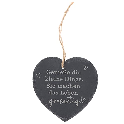 Spruchreif | Kleines Schieferherz mit Gravur | Schieferherz mit Spruch | Schiefertafel in Herzform mit Kordel zum Aufhängen | Wanddeko mit Sprüchen | Schiefer Türschild | Dekoherz | Lebensweisheiten von Spruchreif
