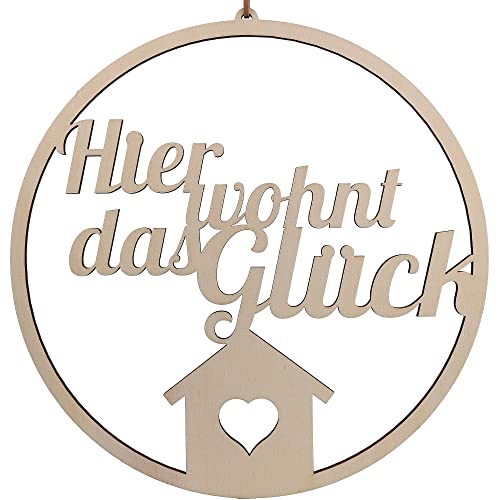 Spruchreif Premium QUALITÄT 100% EMOTIONAL · Deko Loop · Holz-Dekohänger · Hier wohnt das Glück · Wanddeko · Türkranz · Hoop · Geschenk von Spruchreif