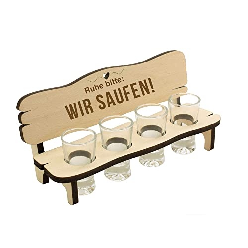 Spruchreif · Schnapsbank mit Gravur · Schnapsbank mit 4 Gläsern · Geschenk für Männer und Frauen · Schnapslatte mit Schnapsgläsern · Schnapsbank aus Holz von Spruchreif