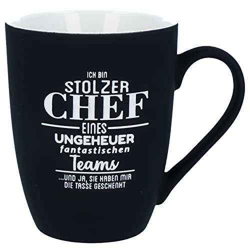 Spruchreif | Soft-Touch Tasse Schwarz Ich bin stolzer Chef… – Beidseitig gravierte Tasse mit Spruch | Lustiges Geschenk für den Chef zum Geburtstag oder Abschied von Spruchreif