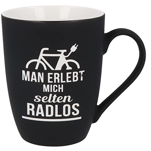 Spruchreif | SOFT-TOUCH-Tasse mit beidseitiger Gravur | Lustiges Geschenk E-Bike Fahrer | 350 ml von Spruchreif