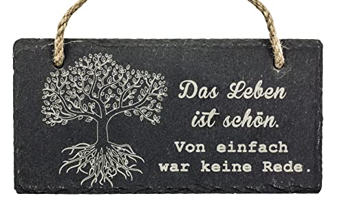 Spruchreif | Schiefer Tafel mit Gravur | Türschild | Schieferschild mit Kordel | Dekoschild zum Aufhängen | Das Leben ist schön. Von einfach... von Spruchreif