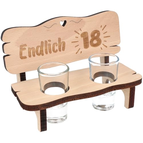 Spruchreif | Schnapsbank Endlich 18" mit 2 Schnapsgläsern |Holzbank mit Gravur | Lustiges Geschenk zum 18. Geburtstag | Maße: 16,5 x 9 x 11 cm Spruchreif | Schnapsbank Endlich 18" mit 2 Schnapsgläsern |Holzbank mit Gravur | Lustiges Geschenk zum 18. Geburtstag | Maße: 16,5 x 9 x 11 cm von Spruchreif