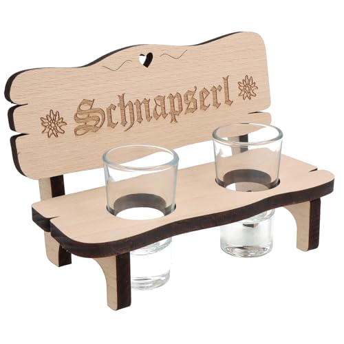 Spruchreif | Schnapsbank Schnapserl mit 2 Schnapsgläsern | Holzbank mit Gravur | Geschenkidee für Freunde | Maße: 16,5 x 9 x 11 cm von Spruchreif