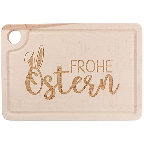 Spruchreif | Schneidebrett aus Holz | Schneidebrett mit Gravur und Griffloch | Schneidebrett mit Eierhalter | 2 in 1 Brett und Eierbecher | Frühstücksbrett Ostern | Ostergeschenk | Frohe Ostern von Spruchreif